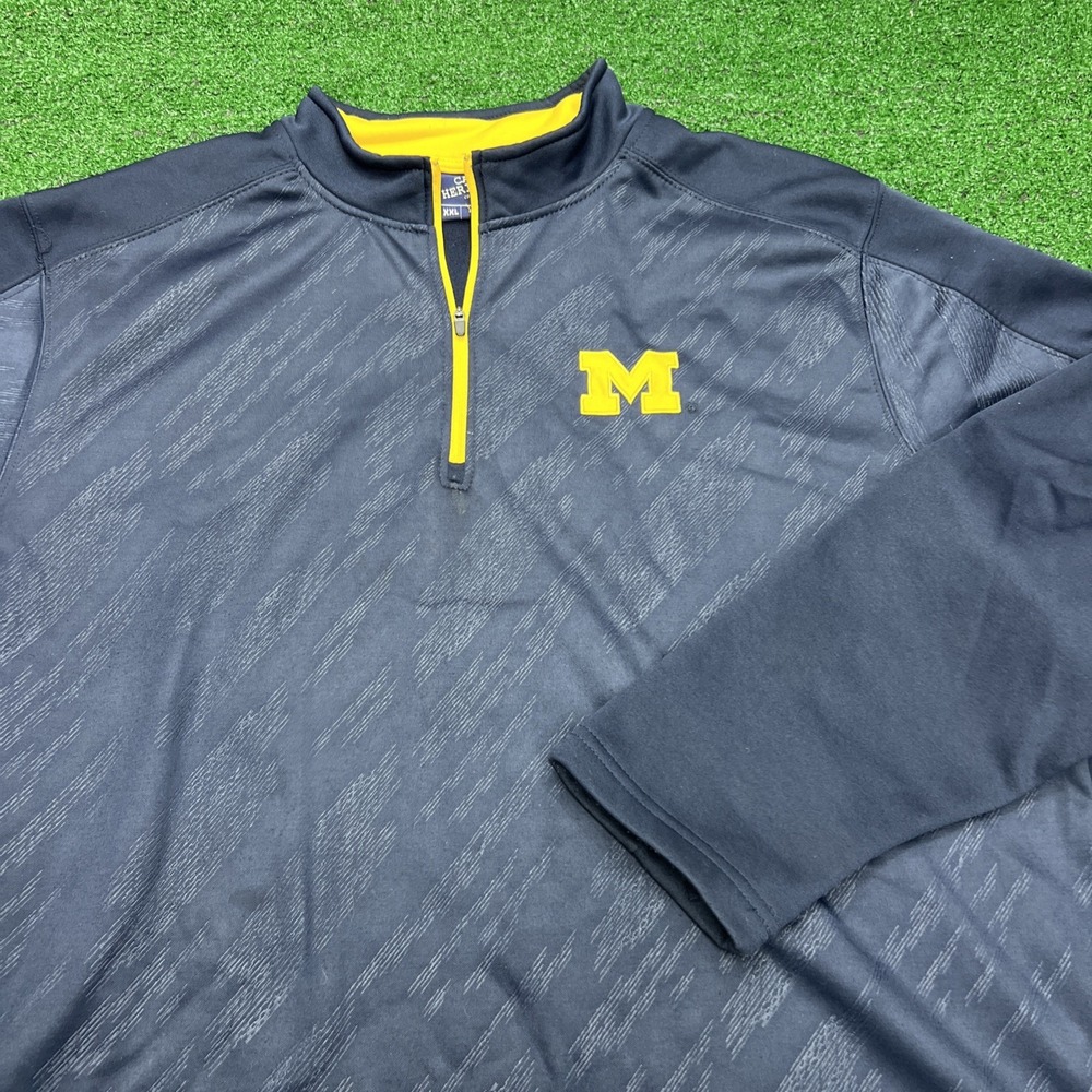 U Of Michigan 1/4 Zip Pullover Fleece Sweater Blue Campus Heritage Mens‎ XXL